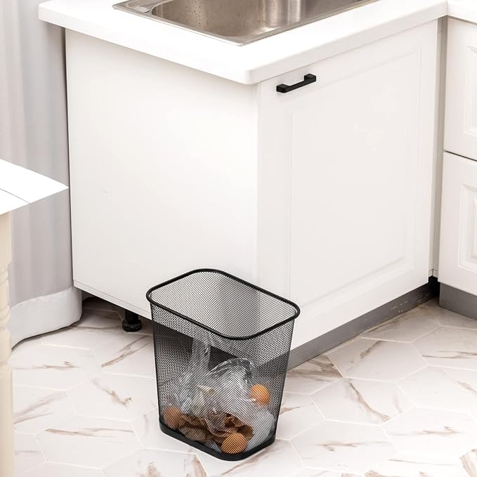 6 Pieces Mesh Square Trash Cans 4 Gallons Wire Wastebasket for Home Black Metal Office Garbage Cans Rectangular Open Top Trash Bin for Kitchen Bathroom Bedroom Dorm Room, 11.7 x 8.5 x 11.8 Inch