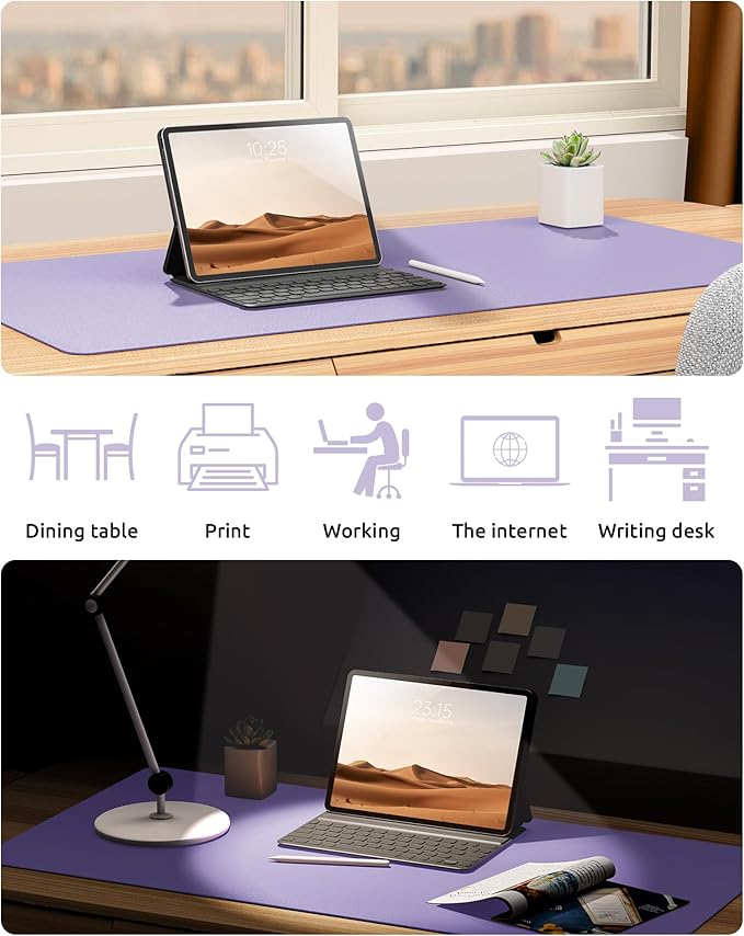 YSAGi Leather Desk Protector, Office Mat, Large Mouse Mat, Non-Slip PU Leather Blotter, Laptop Desk Pad, Waterproof Writing Pad for Office and Home (Light Purple, 31.5" x 15.8")