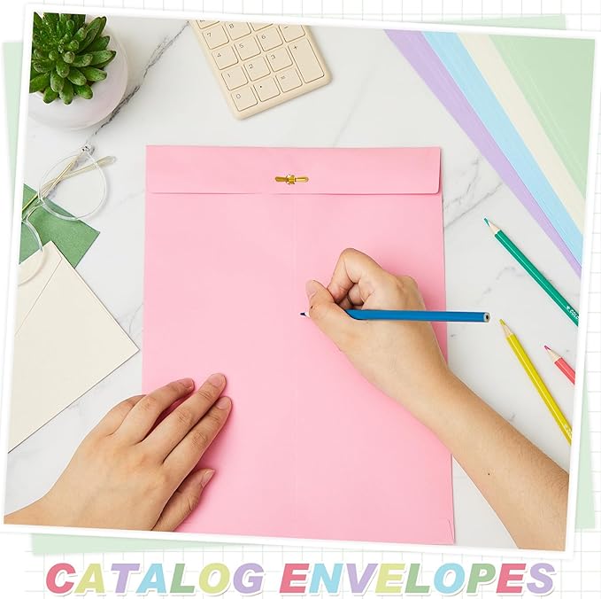 Geyee 100 Pcs Clasp Manilla Envelopes 9 x 12 Inch Gummed Colored Envelopes for Storing or Mailing for Home Office Business Supplies(Pastel Color)