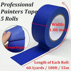 Painters Tape 2 Inch Wide, Masking Tape, Blue Tape, Professional Paint Paper Tape for Multi-Purpose, Artist Painting Tapes, DIY Crafts Arts, Protects Surfaces, Removes Easily, 5 Rolls, 1.88IN x 60.1YD