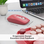 Wireless Keyboard and Mouse Combo, 2.4 GHz Wireless Full-Sized Typewriter Keyboard with Round Keycaps for Windows, Computer, Desktop, PC, Laptop (BerryPink)