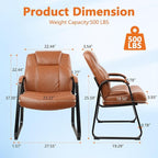 CLATINA Big & Tall 500 lb. Guest Chair, PU Leather Office Reception Chairs with Sled Base, Desk Chair No Wheels for Waiting Room Conference Lobby Computer Living Room, Brown