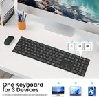 2.4G Wireless and Bluetooth Keyboard with Numeric Keypad, Multi-Device, Rechargeable, Compatible with Mac, Windows (Black)
