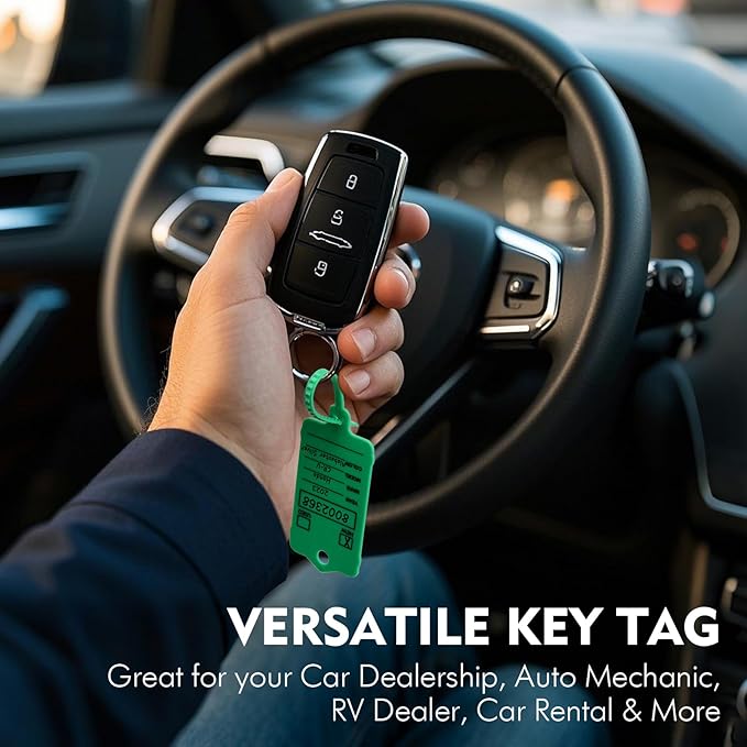 200 Car Key Tags with Labels Plastic Car Dealership Key Tags Self Locking Automotive Identifiers Blank Shop Labels with One Pen (Green)
