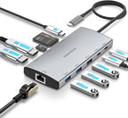 USB C Docking Station Dual Monitor, RSHTECH 11-in-1 USB C Hub Multiport Adapter with 2 HDMI 4K/8K, 3 USB 3.2 Ports 10Gbps(2C+1A), 2 USB 3.0 Ports, 100W PD, Gigabit Ethernet, SD/TF Card Reader