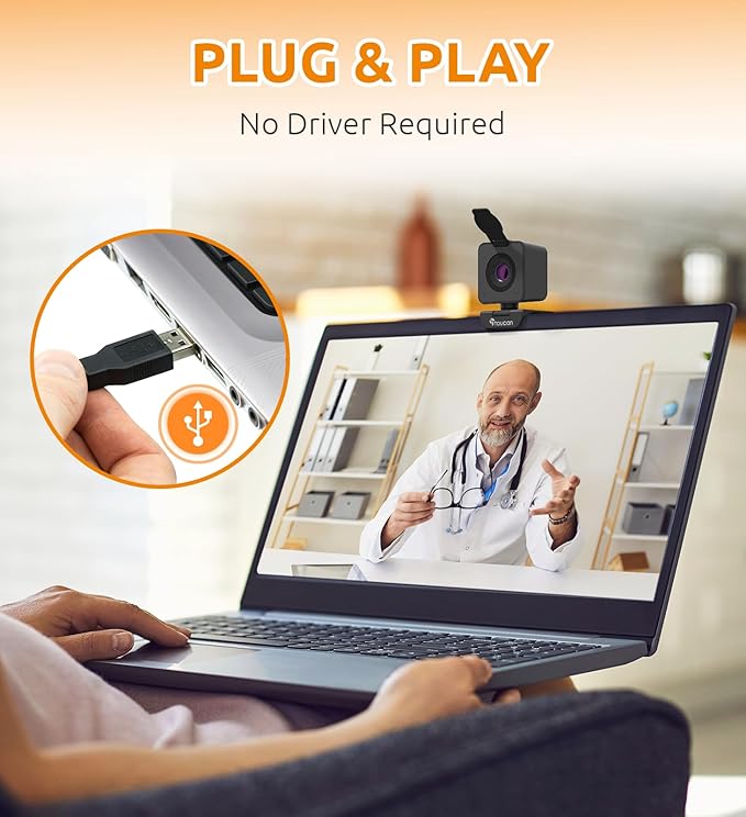 TOUCAN 1080P HD Webcam with Built-in Noise-Cancelling Mic & Privacy Shutter – Wide 90° Angle, Plug & Play USB Video Camera for Video Calls, Streaming, Home Office & Online Classes
