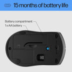 HP X3000 G3 Wireless Mouse - Black, 15-Month Battery, Side Grips for Control, Travel-Friendly, Blue LED, Powerful 1600 DPI Optical Sensor, Compatible with Wins PC/Laptop, Mac, Chromebook (683N7AA)