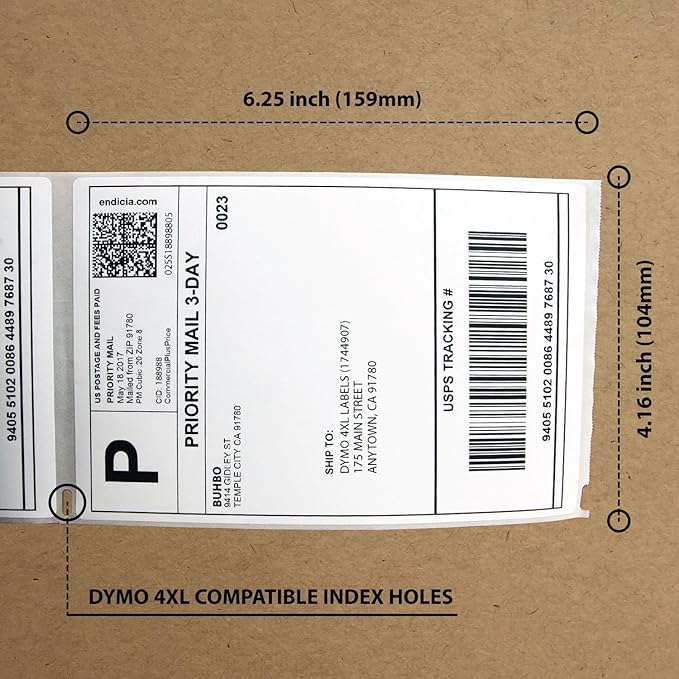 Buhbo Compatible with DYMO LabelWriter 4XL 4" x 6" Shipping Label 1744907, White (8 Pack / 220 Labels Per Roll)