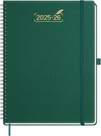BEZEND Weekly Planner 2025-2026 with 2 Columns, 8.5" x 11" Academic Calendar 18 Months (Jul 25-Dec 26) Life Work Appointment Book with Monthly Tab, PU Leather Softcover Spiral - Evergreen