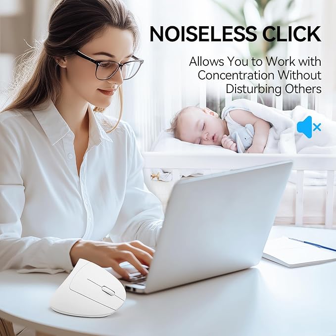 TECKNET Ergonomic Mouse, Wireless Bluetooth Vertical Mouse, 4800 DPI Optical Tracking, 6 Adjustable DPI, Quiet Clicks, 2.4GHz with USB A Receiver, 12 Months Battery, 6 Buttons, Wide Compatibility