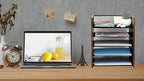 Wood Desk Organizer - 5-Tier Desktop File Organizer, Wooden Paper Tray, Office Desk Organzier and Accessories for Papers, Mail, Notebooks, Stationery