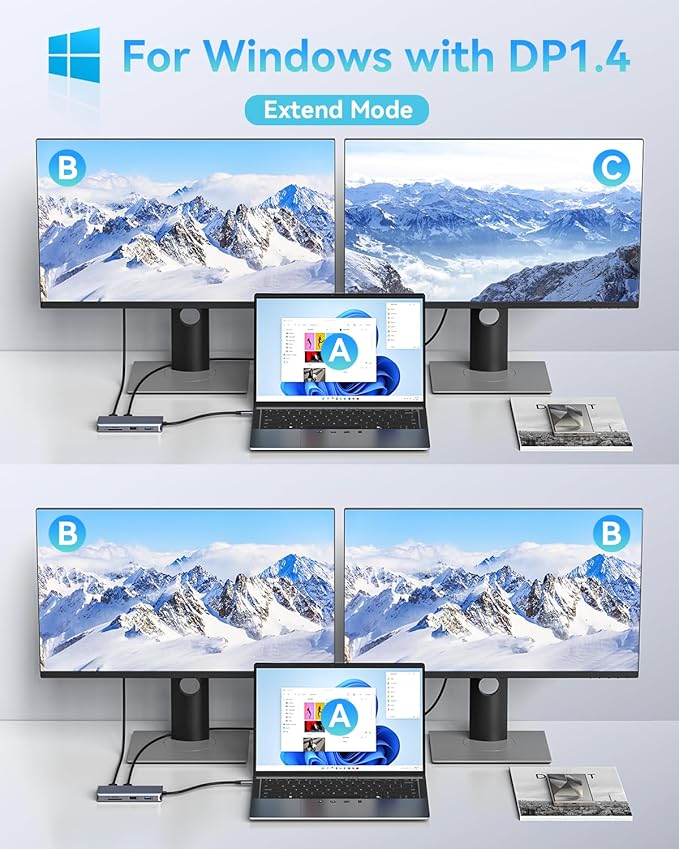 LIONWEI 9 in 1 Laptop Docking Station, Dual HDMI, 100W PD, USB C 3.0, Ethernet, Audio/Mic, USB C Hub for Dell/Surface/HP/Lenovo Laptops