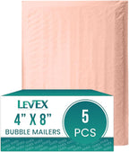 Levex - #000 4" x 8" [5 Pack] Light Pink Poly Bubble Mailers, Padded Envelope Mailers, Packing Envelope & Mailing Bags for Shipping