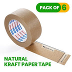 ADHES Heavy Duty Kraft Paper Tape, 2 Inch x 43 Yards, 6 Rolls Eco Friendly & Biodegradable, Writable & Uncoated Brown Packing Tape Paper Packing Tape for Masking, Sealing, and Packaging Use,