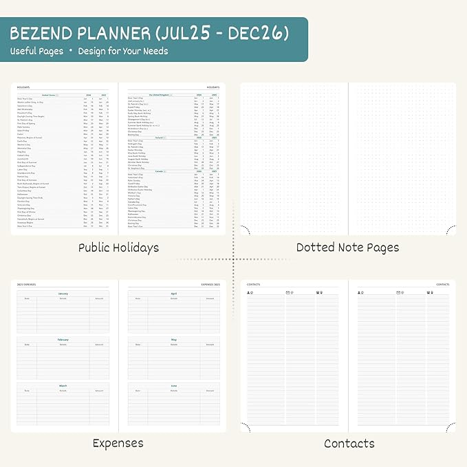 BEZEND Planner 2025-2026 Weekly and Monthly, 8.5" x 11" Academic Calendar (Jul 25-Dec 26) Vertical Daily Appointment with Hourly Timeslot & Monthly Tab, PU Leather Hardcover - Kiwi