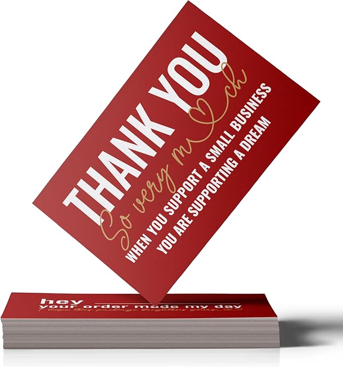 ITZAMNA Thank you for supporting small business cards Customer appreciation note cards Pink Script with Heart Pack of 100 Red