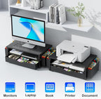 gianotter Desk Organizers and Accessories, Monitor Stand with Drawer and 2 Pen Holder, Desktop Organizer Suitable for Offices and Dormitories (Black)