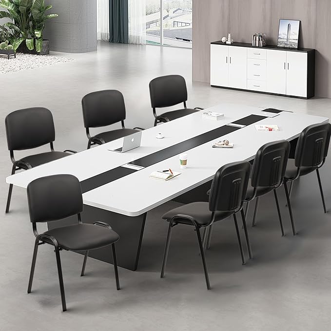 CLATINA Stacking Waiting Room Chairs, PU Leather Armless Office Guest Chair with Metal Frames, Stackable Conference Room Chairs No Wheels for Reception Lobby Side Meeting Training School, Black