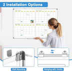 Dry Erase Calendar for Wall 4 Month, WALGLASS 36" x 24" Large Double-Sided White Board Calendar, Dry Erase Monthly Planner Board, Silver Aluminum Frame Hanging Wall Mounted for Office Home School