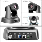 10X PTZ Conference Webcam with 3G-SDI/HDMI/USB Output, 1080P PTZ Live Streaming Camera for Church, Education, Conference Room Camera Attached Remote Control Work with Zoom, Skype, OBS