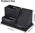 Pu Leather Desk Pen/Pencil Organizer Multi-Function Cell Phone/Remote Control Storage Box with 3 Compartments Office Supplies Sticky Note Tray Business Cards Holder,Black