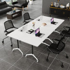 Folding Conference Table, Modern Conference Room Tables with Flip-Top Design, Foldable Conference Table Meeting Table with Wheels, Mobile Seminar Training Tables for Office Classroom (8, White 2)