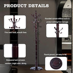 Coat Racks FreeStanding with 14 Hooks, Natural Wood Coat Rack with Solid Round Base, Adjustable Height Coat Racks, Easy Assembly for Hallway, Bedroom and Office (Rosewood Ruyi Hook)