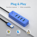 4 Port USB 3.0 Hub, 5Gbps Multi Ports USB Splitter USB Expander for Laptop, Computer, PC, PS4, Xbox, Printer, Keyboard, Mouse, Compatible with Windows, Mac OS, Linux (Blue, 15cm)