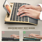 Ergonomic Wireless Keyboard and Mouse with Wrist Rest，Phone Holder - 2.4GHz Full-Sized Low-Profile Quiet Gold Wireless Mouse and Keyboard Combo for Computer, Laptop, PC, Mac-Gold