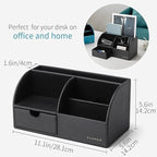 Vlando Office Desk Organizer Leather Desktop Organizer Caddy with Drawer for Storing Desktop Supplies and Accessories (Black Set)