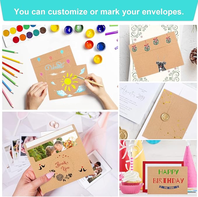 70 Packs A2 Invitation Envelopes, Brown Kraft Envelopes, Envelopes for 4.5x5.5 Cards, Envelopes for Invitations, Envelopes Self Seal for Photos RSVP, Greeting Cards