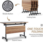 Folding Conference Table, Modern Conference Room Tables with Flip-Top Design, Foldable Conference Table Meeting Table with Wheels, Mobile Seminar Training Tables for Office Classroom (4, Walnut 2)