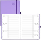 POPRUN Planner 2025-2026 (Medium 6.75''x 8.75''), Horizontal Weekly Notebook Jul.2025 - Jun.2026, Academic Appointment Book with Monthly Tabs, Leather Hardcover, Inner Pocket, 100 GSM - Lavender