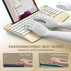 Ergonomic Wireless Keyboard and Mouse with Wrist Rest，Phone Holder - 2.4GHz Full-Sized Low-Profile Quiet Gold Wireless Mouse and Keyboard Combo for Computer, Laptop, PC, Mac-Gold