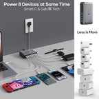 USB C Fast Charger Block 200W, 8 Ports Charging Station for iPhone/Ipad/MacBook, 4C4A GaN Charger Box, Flat Plug Multi Chargers for All Devices 5ft Braided Power Cord with On/Off Switch