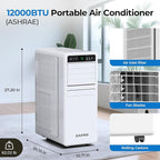 12,000 BTU Portable Air Conditioner, 3-IN-1 Smart AC Unit with Fan/Dehumidifier/Drainage-free Cooling, APP/Voice/Remote/Touch, 47 dB, Sleep Mode, Window Installation Kit, 24H Timer for Home/Office