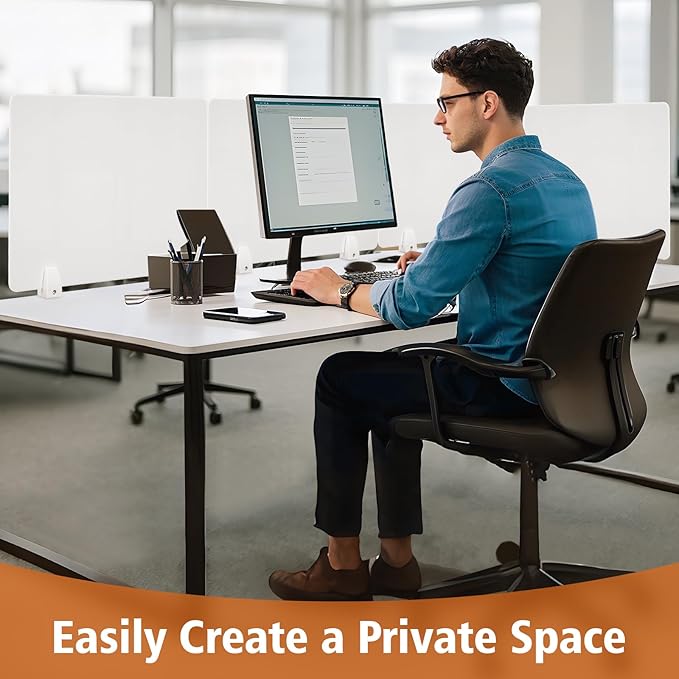 4PCS Desk Divider Office Partitions 23.6''x15.8'' Freestanding Desk Privacy Panel Protective Acrylic Partitions with Clips for Office School Call Center-Noise and Visual Guard