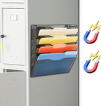 EASEPRES Magnetic 5 Pocket Mesh Hanging File Organizer, Wall Mounted Mail Paper Document Folder Holder, Clipboard Storage Organization Magazine Rack with Nametag Label for Office Home School, Black