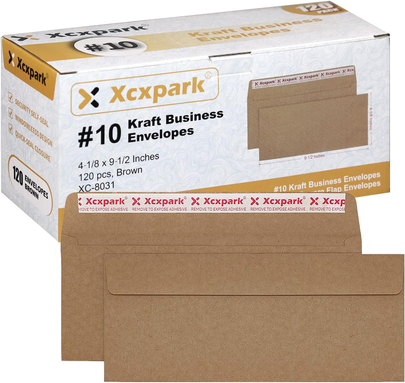 120 PCS #10 Brown Self Seal Kraft 4-1/8 x 9-1/2 inches Security Envelopes, Windowless Invisible Envelopes Super Strong Quick Seal Envelopes Security Tint Pattern Secure
