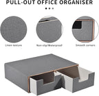 Linen Leather Desk Organizer with Drawers－Mini Desktop Drawer Organizer Stackable－Multifunctional Tabletop Organization Storage Box for Office Supplies Home Vanity Toiletries (Grey, 2-drawers)