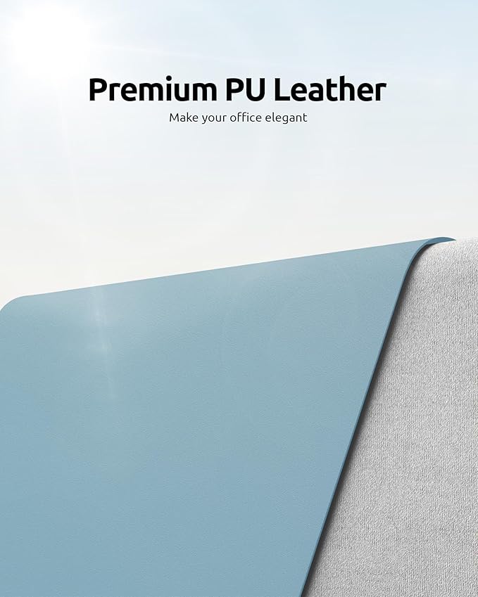 YSAGi Leather Desk Protector, Office Mat, Large Mouse Mat, Non-Slip PU Leather Blotter, Laptop Desk Pad, Waterproof Writing Pad for Office and Home (Ice Blue, 23.6" x 13.8")