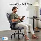 Office Chair, Executive Leather Chair Home Office Desk Chairs, Ergonomic Computer Desk Chair with Adjustable Flip-Up Arms, Lumbar Support Swivel Task Chair with Rocking Function (Gray)