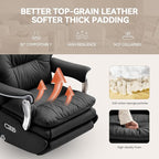 Dual Motor Electric Real Leather Executive Office Chair with Foot Rest, Comfortable Reclining Office Chair with Massage, Big and Tall High Back Comfy Ergonomic Home Office Desk Chairs 400lbs, Black