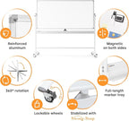 Rolling Dry Erase Board 70 x 36 - Large Portable Magnetic Whiteboard with Stand - Double Sided Easel Style Whiteboard with Wheels - Mobile Standing White Board for Office, Classroom & Home