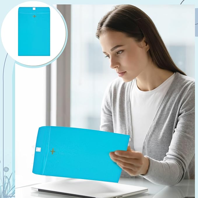 Geyee 100 Pcs Clasp Manilla Envelopes 6 x 9 Inch Gummed Colored Envelopes for Storing or Mailing for Home Office Business Supplies(Blue)