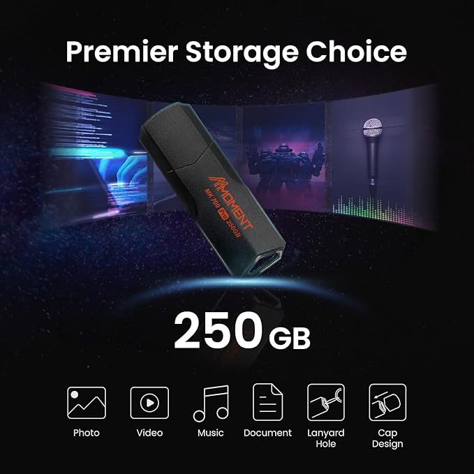 MMOMENT MK700 250GB USB 3.2 Gen2x1 Flash Drive, Read Speed up to 600MB/s, Write Speed up to 500MB/s, Thumb Drive