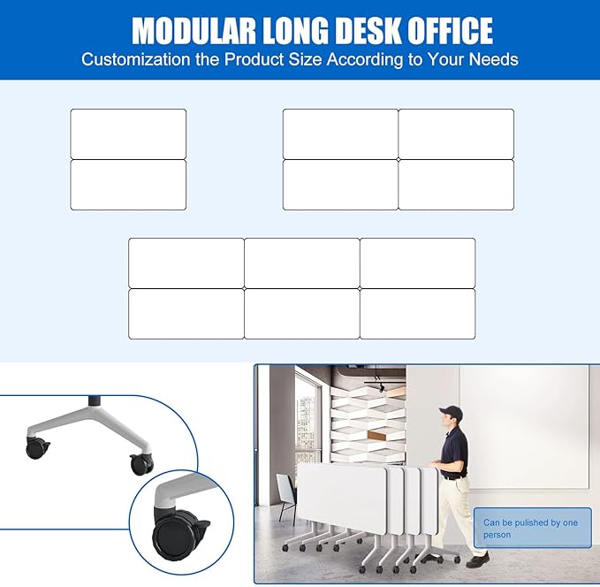 Conference Table, Folding Conference Desk Modern White, Seminar Table with Wheels, 2-10 People for Office, Meeting Break Room (4, 1915, 47IN)