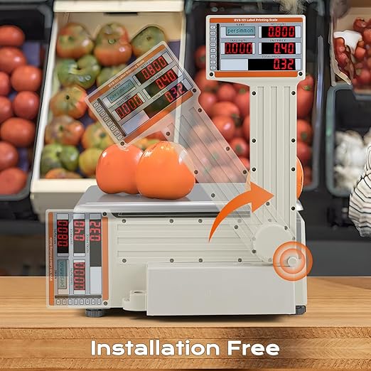 Bonvoisin Label Printing Scale 66lbs Capacity Price Computing Scale Pole Display with Label and Receipt Printer Commercial Barcode Scale for Retail Store, Supermarket and Farm