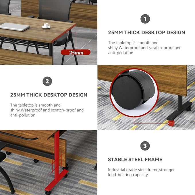 Folding Conference Table,Mobile Conference Room Table Rolling Meeting Table with Caster Wheels,Flip Top Mobile Training Tables,Foldable Rectangle Seminar Tables for Office,Classr (8pack, 55.1in)