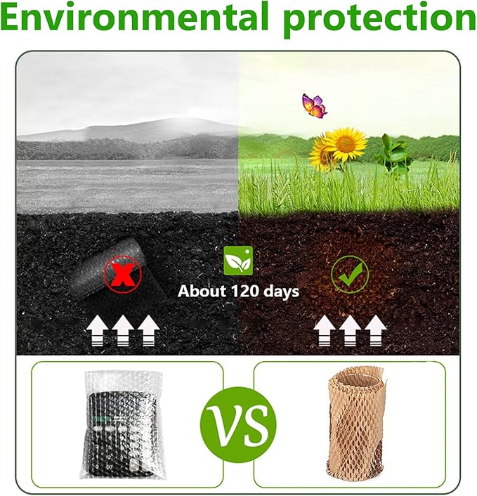 Honeycomb Packing Paper,12" W x 100' L Packing Paper for Moving,Products & Gifts Honeycomb Wrapping Paper,Recyclable and Biodegradable Cushioning Packing Material with 10 Fragile Sticker Labels